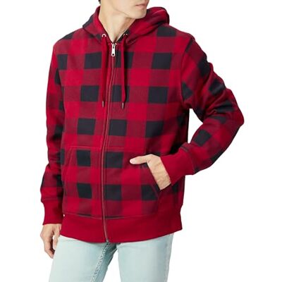 Amazon Essentials Men's Full-Zip Fleece Hoodie (Available in Big & Tall), Black Red Buffalo Plaid, XXL Amazon Essentials Men's Full-Zip Fleece Hoodie (Available in Big & Tall), Black Red Buffalo Plaid, XXL