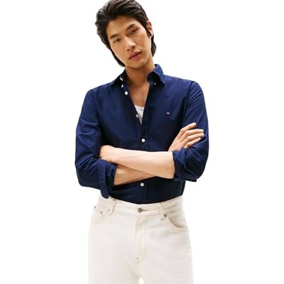 Tommy Hilfiger Men’s Long Sleeve Oxford Shirt, Blue (Preppy Navy/Desert Sky Solid), XXL Tommy Hilfiger Men’s Long Sleeve Oxford Shirt, Blue (Preppy Navy/Desert Sky Solid), XXL
