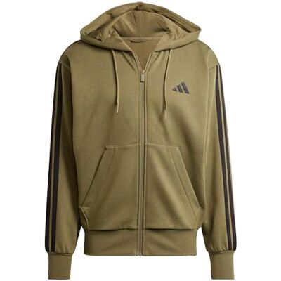 adidas Men's Essential Three Stripes Fleece Zipper Hoodie Sweatshirt, olive strata/black, XXL adidas Men's Essential Three Stripes Fleece Zipper Hoodie Sweatshirt, olive strata/black, XXL