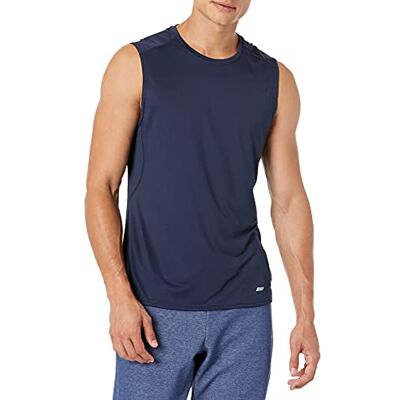 Amazon Essentials Men's Active Quick Dry Tech Stretch Lightweight Sleeveless Muscle Shirt, Dark Blue, L Amazon Essentials Men's Active Quick Dry Tech Stretch Lightweight Sleeveless Muscle Shirt, Dark Blue, L