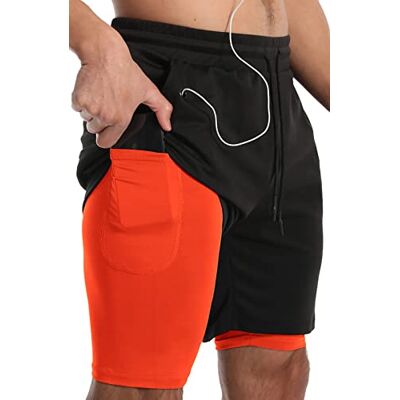 JWJ Men's 2 in 1 Workout Running Shorts 7 Inch Lightweight Athletic Gym Shorts with Compression Liner, Black Orange, Medium (DK07) JWJ Men's 2 in 1 Workout Running Shorts 7 Inch Lightweight Athletic Gym Shorts with Compression Liner, Black Orange, Medium (DK07)