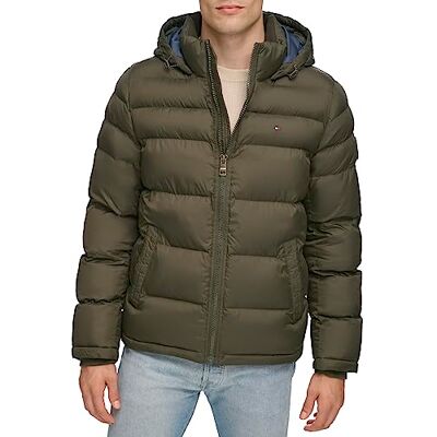 Tommy Hilfiger Men's Classic Hooded Puffer Jacket Down Alternative Outerwear Coat, Olive, X-Large Tommy Hilfiger Men's Classic Hooded Puffer Jacket Down Alternative Outerwear Coat, Olive, X-Large