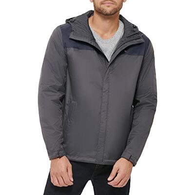 Tommy Hilfiger Men's Waterproof Breathable Hooded Jacket Raincoat, Navy/Charcoal, XX-Large Tommy Hilfiger Men's Waterproof Breathable Hooded Jacket Raincoat, Navy/Charcoal, XX-Large