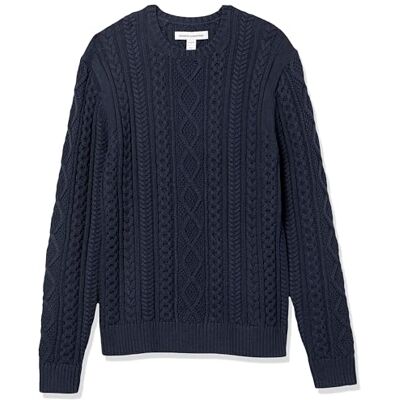 Amazon Essentials Men's Long-Sleeve 100% Cotton Fisherman Cable Crewneck Jumper, Navy, XXL Amazon Essentials Men's Long-Sleeve 100% Cotton Fisherman Cable Crewneck Jumper, Navy, XXL