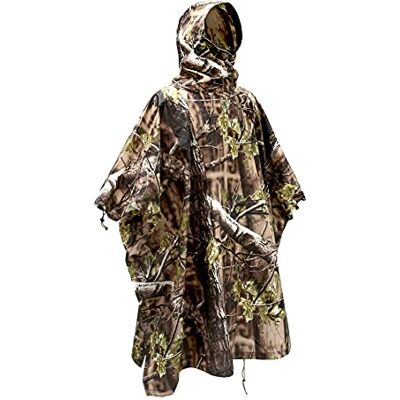 Auscamotek Camouflage Rain Poncho Hooded Waterproof Camo Raincoat with Blind Pattern for Hunting Hiking Camping Fishing, Woodland, Medium Auscamotek Camouflage Rain Poncho Hooded Waterproof Camo Raincoat with Blind Pattern for Hunting Hiking Camping Fishing, Woodland, Medium