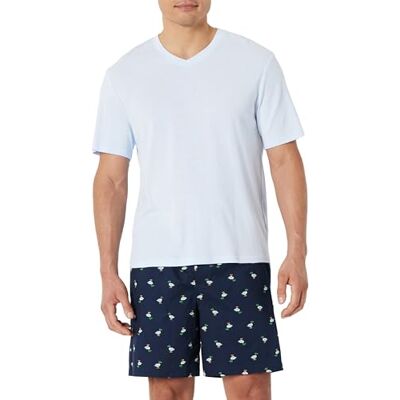 Amazon Essentials Men's Cotton Poplin Pyjama Shorts with Cotton T-Shirt Set, Ducks/Light Blue, M Amazon Essentials Men's Cotton Poplin Pyjama Shorts with Cotton T-Shirt Set, Ducks/Light Blue, M