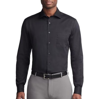 Van Heusen Men's Dress Shirt Regular Fit Flex Collar Stretch Solid, Black, 44 cm Hals 86 cm-89 cm Ärmel Van Heusen Men's Dress Shirt Regular Fit Flex Collar Stretch Solid, Black, 44 cm Hals 86 cm-89 cm Ärmel