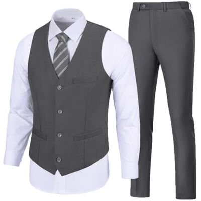 SISAVE Men's Suit 2 Pieces Slim Fit Dress Vest and Pants Set Prom Suits for Mens Formal Wedding Party Tuxedo, Dark Grey, XS SISAVE Men's Suit 2 Pieces Slim Fit Dress Vest and Pants Set Prom Suits for Mens Formal Wedding Party Tuxedo, Dark Grey, XS