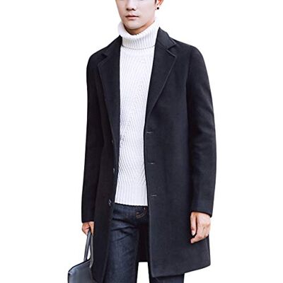 Springrain Men's Notched Lapel Single Breasted Long Pea Coat Trench Coat, Black, Medium Springrain Men's Notched Lapel Single Breasted Long Pea Coat Trench Coat, Black, Medium