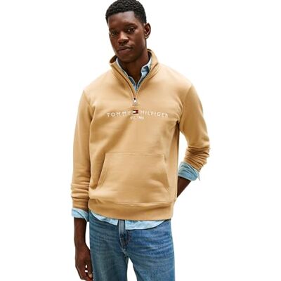 Tommy Hilfiger Men’s Logo Mock Neck Zipped Sweatshirt with Kangaroo Pocket, Beige (Timeless Camel), XXL Tommy Hilfiger Men’s Logo Mock Neck Zipped Sweatshirt with Kangaroo Pocket, Beige (Timeless Camel), XXL