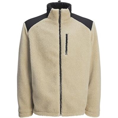 JACK & JONES Men's Jcoecho Fleece Jacket, Crockery/detail: black overlay, L JACK & JONES Men's Jcoecho Fleece Jacket, Crockery/detail: black overlay, L