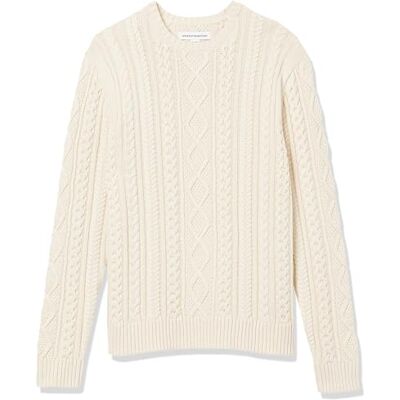 Amazon Essentials Men's Long-Sleeve 100% Cotton Fisherman Cable Crewneck Jumper, Off-White, XL Amazon Essentials Men's Long-Sleeve 100% Cotton Fisherman Cable Crewneck Jumper, Off-White, XL