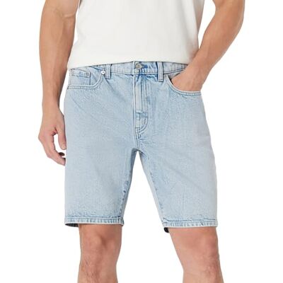 Amazon Essentials Men's Heavyweight Stretch Straight-Fit Denim Shorts, 22.9 cm, Iced Blue Light Wash, 28W Amazon Essentials Men's Heavyweight Stretch Straight-Fit Denim Shorts, 22.9 cm, Iced Blue Light Wash, 28W