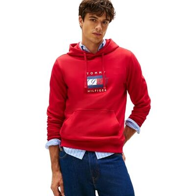 Tommy Hilfiger Men’s Linear Flag Graphic Cotton Hoodie, Red (Medium Red), XXL Tommy Hilfiger Men’s Linear Flag Graphic Cotton Hoodie, Red (Medium Red), XXL