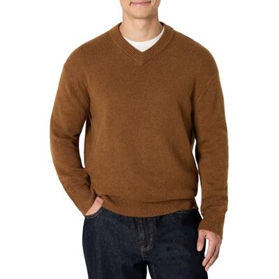 Amazon Essentials Men's Regular-Fit Cotton Blend V-Neck Jumper, Caramel Heather, XS Amazon Essentials Men's Regular-Fit Cotton Blend V-Neck Jumper, Caramel Heather, XS
