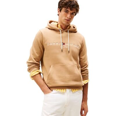 Tommy Hilfiger Men’s Tommy Logo Hoodie, Beige (Timeless Camel), M Tommy Hilfiger Men’s Tommy Logo Hoodie, Beige (Timeless Camel), M