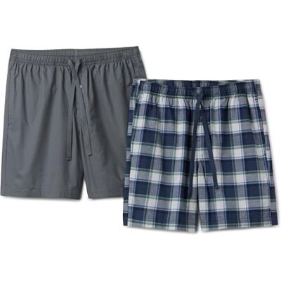 Amazon Essentials Men's Lounge Cotton Stretch Poplin Pyjama Shorts, Pack of 2, Charcoal/Country Plaid, XXL Amazon Essentials Men's Lounge Cotton Stretch Poplin Pyjama Shorts, Pack of 2, Charcoal/Country Plaid, XXL