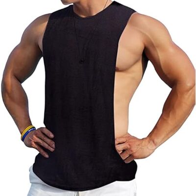 Ychnaim Men's Sleeveless Muscle Stringer Tank Top Cut Open Gym Training Bodybuilding Vest Shirts, Black, S Ychnaim Men's Sleeveless Muscle Stringer Tank Top Cut Open Gym Training Bodybuilding Vest Shirts, Black, S