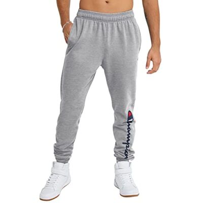 Champion Men's Powerblend Sweatpants, Oxford Gray 15 Script Low Leg, L Champion Men's Powerblend Sweatpants, Oxford Gray 15 Script Low Leg, L