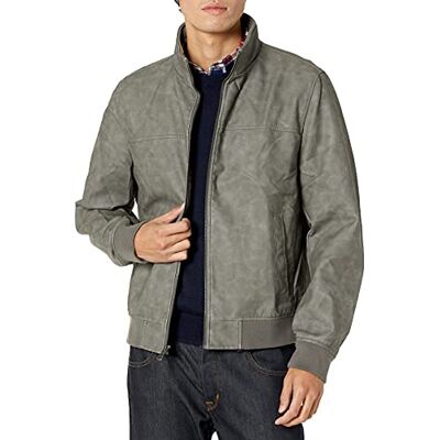 Tommy Hilfiger Men's Smooth Lamb Touch Faux Leather Unfilled Windbreaker Bomber Jacket, Light Grey, L Tommy Hilfiger Men's Smooth Lamb Touch Faux Leather Unfilled Windbreaker Bomber Jacket, Light Grey, L