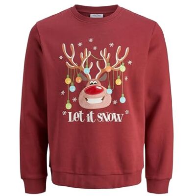 JACK & JONES Men's Sweatshirt Sweater Christmas Sweat Crew Neck Xmas, ziegelrot, S JACK & JONES Men's Sweatshirt Sweater Christmas Sweat Crew Neck Xmas, ziegelrot, S