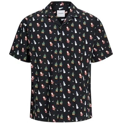 JACK & JONES Jjxmas AOP Shirt SS, Black, S JACK & JONES Jjxmas AOP Shirt SS, Black, S