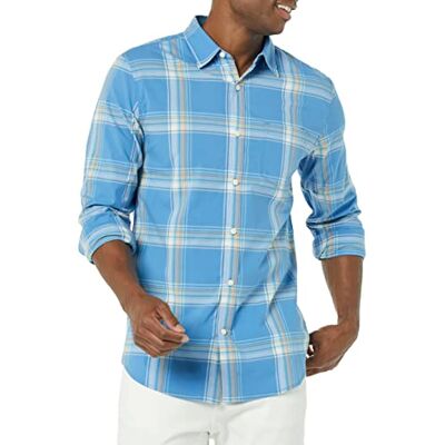 Amazon Essentials Men's Long-Sleeved Slim-Fit Stretch Poplin Shirt, Light Blue Orange Plaid, XXL Amazon Essentials Men's Long-Sleeved Slim-Fit Stretch Poplin Shirt, Light Blue Orange Plaid, XXL