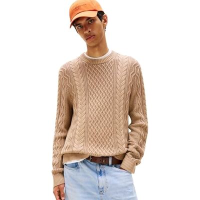 Tommy Jeans Men's TJM SLM Badge Cable Knit Sweater Dm0Dm22101 Pullover, Brown (Coastal Taupe Tonal), 3XL Tommy Jeans Men's TJM SLM Badge Cable Knit Sweater Dm0Dm22101 Pullover, Brown (Coastal Taupe Tonal), 3XL