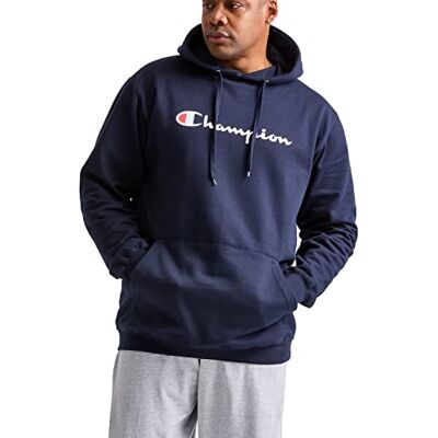 Champion Men's, Powerblend, Fleece Hoodie, Comfortable Sweatshirt, Logo (Reg. Or Big & Tall) Hooded, Navy Script, 3XL Champion Men's, Powerblend, Fleece Hoodie, Comfortable Sweatshirt, Logo (Reg. Or Big & Tall) Hooded, Navy Script, 3XL