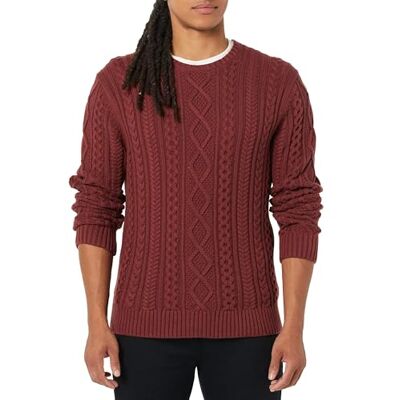Amazon Essentials Men's Long-Sleeve 100% Cotton Fisherman Cable Crewneck Jumper, Oxblood, XL Amazon Essentials Men's Long-Sleeve 100% Cotton Fisherman Cable Crewneck Jumper, Oxblood, XL