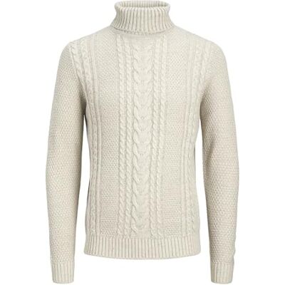 JACK & JONES Men's Knitted Jumper, White Melange, S JACK & JONES Men's Knitted Jumper, White Melange, S
