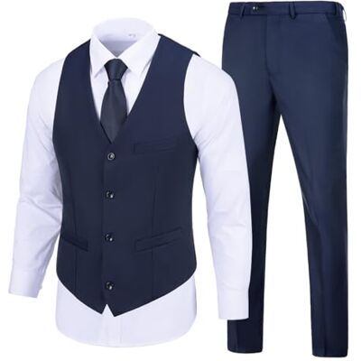 SISAVE Men's Suit 2 Pieces Slim Fit Dress Vest and Pants Set Prom Suits for Mens Formal Wedding Party Tuxedo, Navy Blue, M SISAVE Men's Suit 2 Pieces Slim Fit Dress Vest and Pants Set Prom Suits for Mens Formal Wedding Party Tuxedo, Navy Blue, M