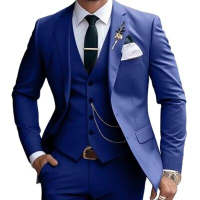 Lanshion 3 Pieces Suits for Men, Men's 2 Button Slim Fit Suit Set Notched Lapel Solid Blazers Vest Pants Set, Royal Blue11, XL Lanshion 3 Pieces Suits for Men, Men's 2 Button Slim Fit Suit Set Notched Lapel Solid Blazers Vest Pants Set, Royal Blue11, XL