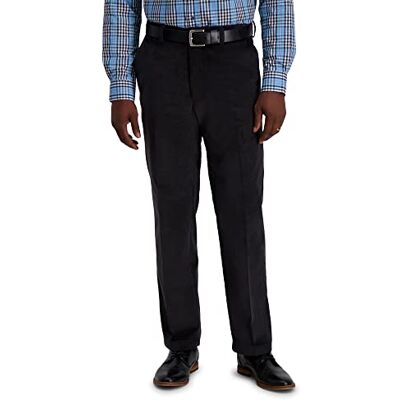 Haggar Men's Corduroy Expandable Waist Straight Fit Flat Front Pant Casual, Dark Grey-Classic, 36W x 30L Haggar Men's Corduroy Expandable Waist Straight Fit Flat Front Pant Casual, Dark Grey-Classic, 36W x 30L