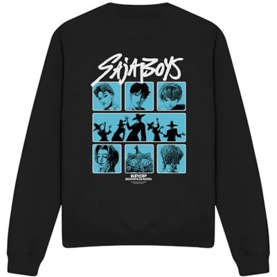 KPop Demon Hunters Saja Boys Posterized Squares Unisex Sweatshirt, Black, X-Large KPop Demon Hunters Saja Boys Posterized Squares Unisex Sweatshirt, Black, X-Large