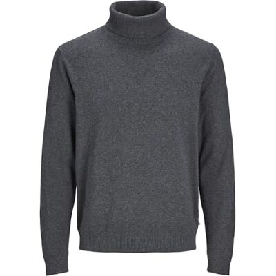 JACK & JONES Men's Jjebasic Knit Roll Neck Noos Knitted Jumper, Dark Grey Blend, M JACK & JONES Men's Jjebasic Knit Roll Neck Noos Knitted Jumper, Dark Grey Blend, M