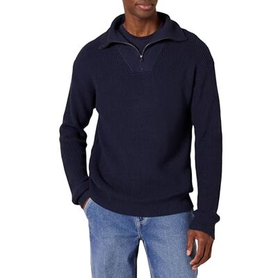Amazon Essentials Men's Quarter-Zip, Rib-Knit, Relaxed-fit Jumper, Navy, M Amazon Essentials Men's Quarter-Zip, Rib-Knit, Relaxed-fit Jumper, Navy, M