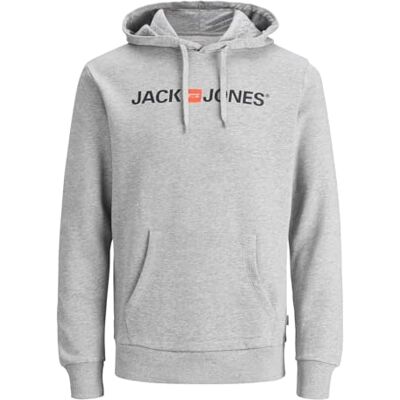 JACK & JONES Men's Hoodies Pullover Sweat Cool Logo Design Long Sleeve Sweatshirt for Men, Grey Colour, UK Size XS JACK & JONES Men's Hoodies Pullover Sweat Cool Logo Design Long Sleeve Sweatshirt for Men, Grey Colour, UK Size XS