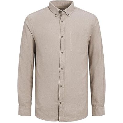 JACK & JONES Men's Jjeclassic Melange Shirt Ls Sn Long Sleeve, Oatmeal, XS JACK & JONES Men's Jjeclassic Melange Shirt Ls Sn Long Sleeve, Oatmeal, XS