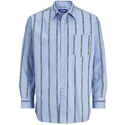 JACK & JONES Male Casual Shirt Extra Oversized Fit Casual Shirt, Dusk Blue/Stripes:/, L JACK & JONES Male Casual Shirt Extra Oversized Fit Casual Shirt, Dusk Blue/Stripes:/, L