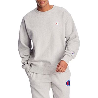 Champion Men's Crewneck, Reverse Weave, Heavyweight Fleece Sweatshirt, Oxford Gray Left Chest C, S Champion Men's Crewneck, Reverse Weave, Heavyweight Fleece Sweatshirt, Oxford Gray Left Chest C, S