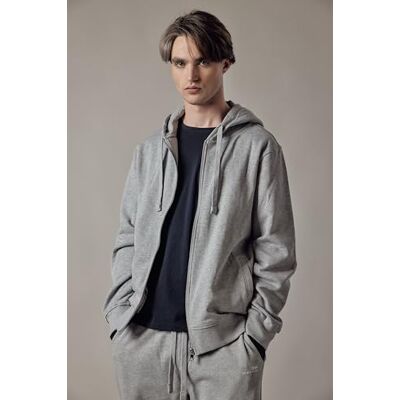 OWN Men's Brushed Hoodie with Zip, Light Gray Melange, L OWN Men's Brushed Hoodie with Zip, Light Gray Melange, L