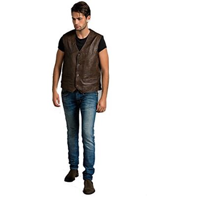 URBAN 5884 Urban Leather Billy Vest Leather Waistcoat, Ontario Brown, Size S, URBAN 5884 Urban Leather Billy Vest Leather Waistcoat, Ontario Brown, Size S,