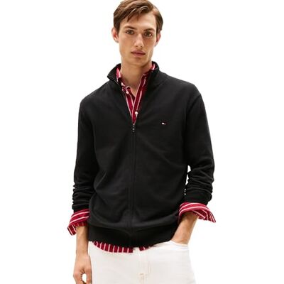 Tommy Hilfiger Men's Lightweight Full Zip Up Sweater, Black, S Tommy Hilfiger Men's Lightweight Full Zip Up Sweater, Black, S
