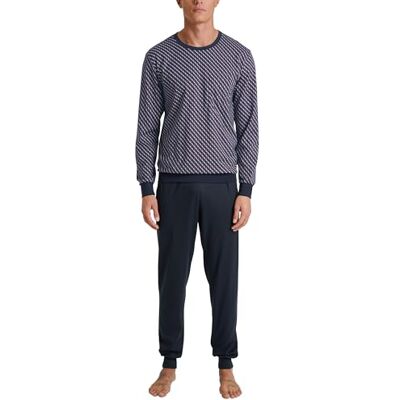 Calida Relax Imprint Men's Cuffed Pyjamas, 100% Cotton, Trousers with Fabric-Covered Elastic Waistband, Mars Red, 56 Tall Calida Relax Imprint Men's Cuffed Pyjamas, 100% Cotton, Trousers with Fabric-Covered Elastic Waistband, Mars Red, 56 Tall