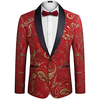 COOFANDY Men's Floral Tuxedo Jacket Luxury Embroidered Suit Wedding Blazer Dinner Tuxedo for Party, Red, Medium COOFANDY Men's Floral Tuxedo Jacket Luxury Embroidered Suit Wedding Blazer Dinner Tuxedo for Party, Red, Medium