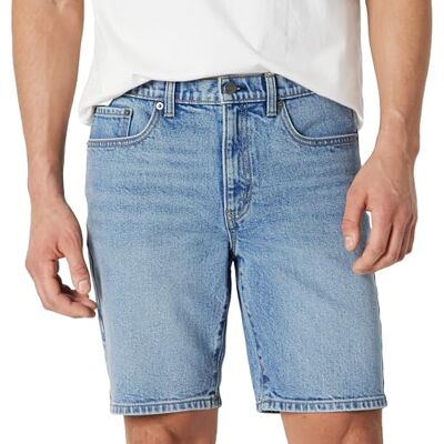 Amazon Essentials Men's Heavyweight Stretch Straight-Fit Denim Shorts, 22.9 cm, Authentic Medium Wash, 29W Amazon Essentials Men's Heavyweight Stretch Straight-Fit Denim Shorts, 22.9 cm, Authentic Medium Wash, 29W