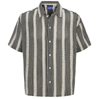 JACK & JONES Men's Jorbellagio Crochet Shirt SS, Black, M JACK & JONES Men's Jorbellagio Crochet Shirt SS, Black, M