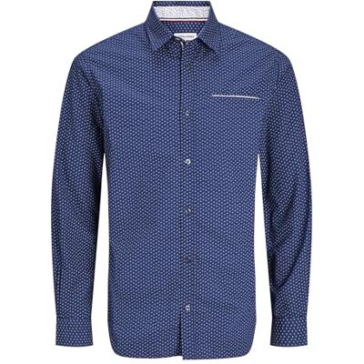 JACK & JONES Men's Jjeremy Detail Shirt Ls Noos Long Sleeve, Medieval Blue, S JACK & JONES Men's Jjeremy Detail Shirt Ls Noos Long Sleeve, Medieval Blue, S