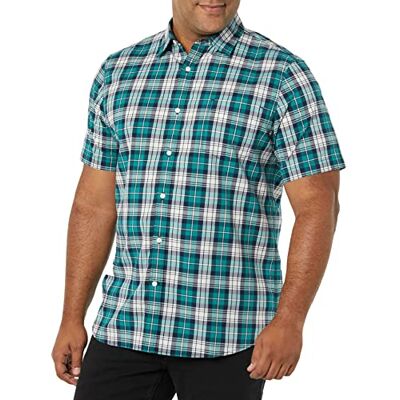 Amazon Essentials Men's Slim-Fit Short-Sleeve Poplin Shirt, Teal Blue White Plaid, XL Amazon Essentials Men's Slim-Fit Short-Sleeve Poplin Shirt, Teal Blue White Plaid, XL